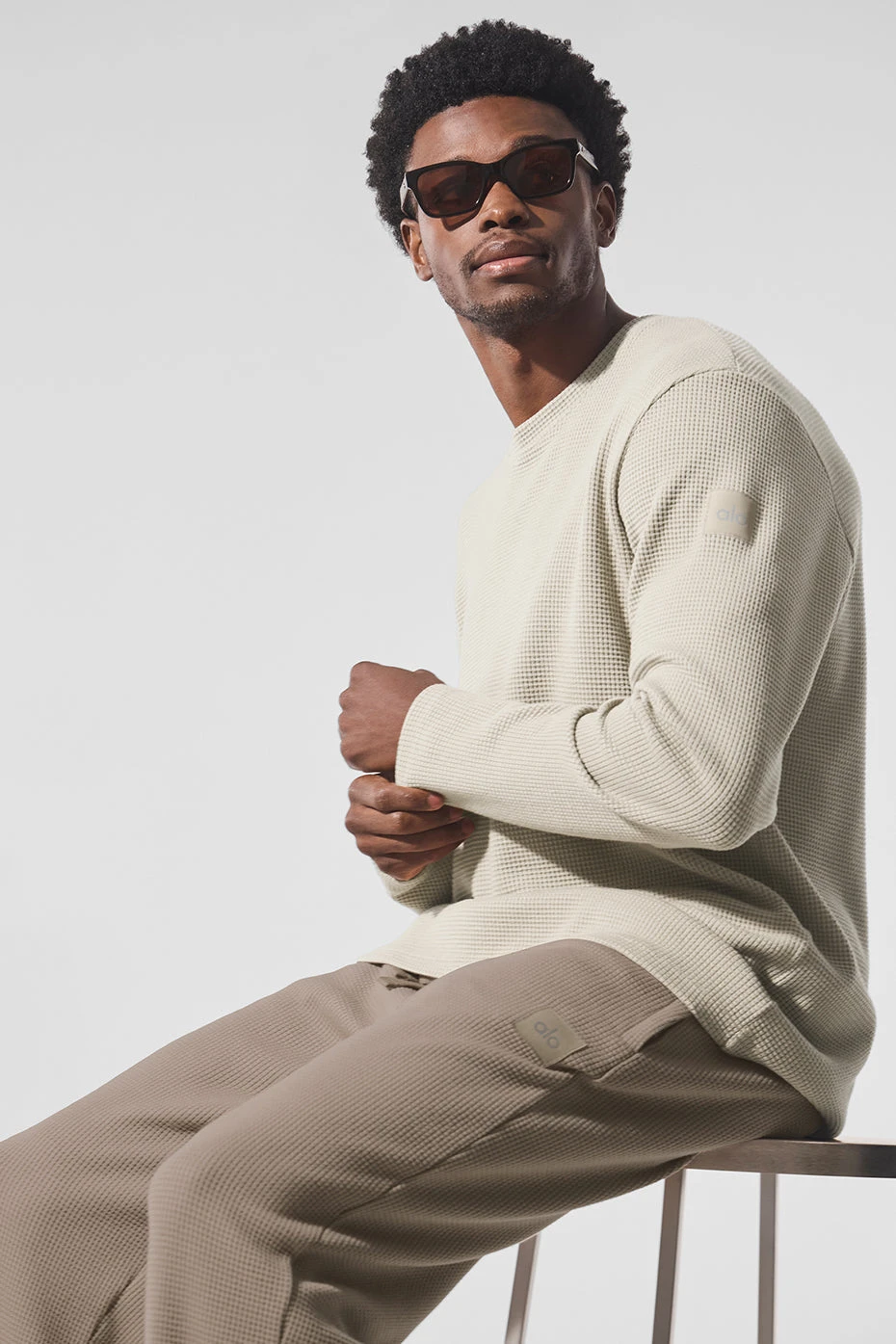 Elevate Waffle Long Sleeve Crew - Bone 5 Elevate Waffle Long Sleeve Crew - Bone - Image 3