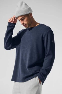 Elevate Waffle Long Sleeve Crew - Navy 9 Elevate Waffle Long Sleeve Crew - Navy -Alo Fashion Store M3265R 03842 b1 s3 a2 m180