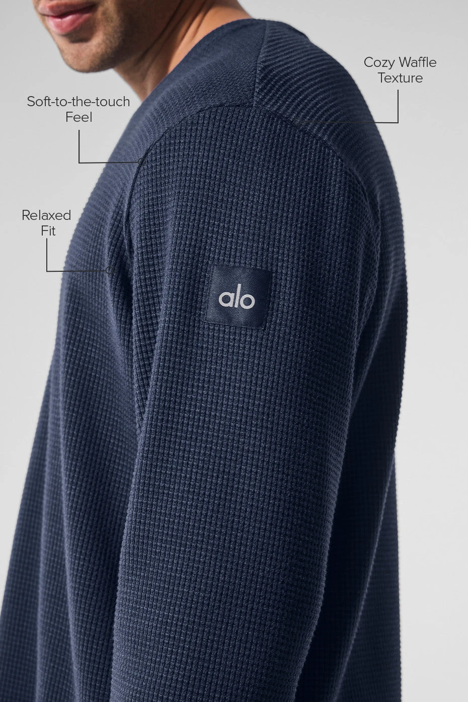Elevate Waffle Long Sleeve Crew - Navy 4 Elevate Waffle Long Sleeve Crew - Navy - Image 2