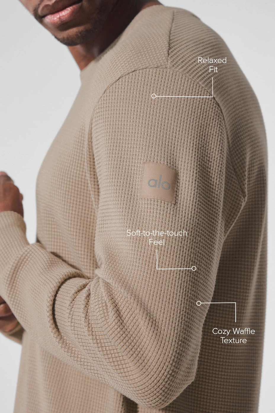 Elevate Waffle Long Sleeve Crew - Gravel 4 Elevate Waffle Long Sleeve Crew - Gravel - Image 2