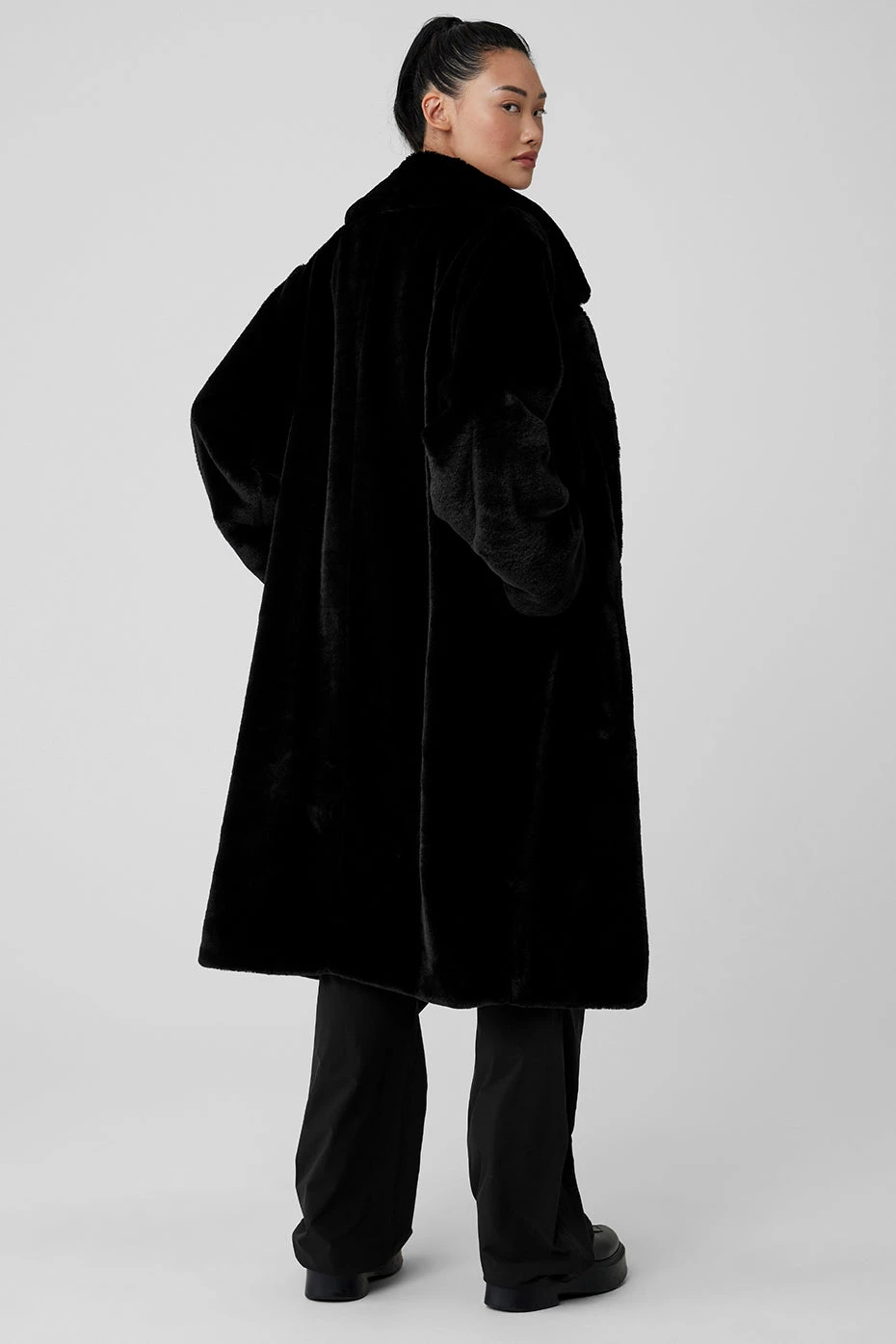 Oversized Faux Fur Trench - Black 4 Oversized Faux Fur Trench - Black - Image 2