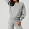 Cashmere Jet Set Crew - Dove Grey Heather 1 Cashmere Jet Set Crew - Dove Grey Heather -Alo Fashion Store W3524R 02288 b1 s1 a1 1 m18