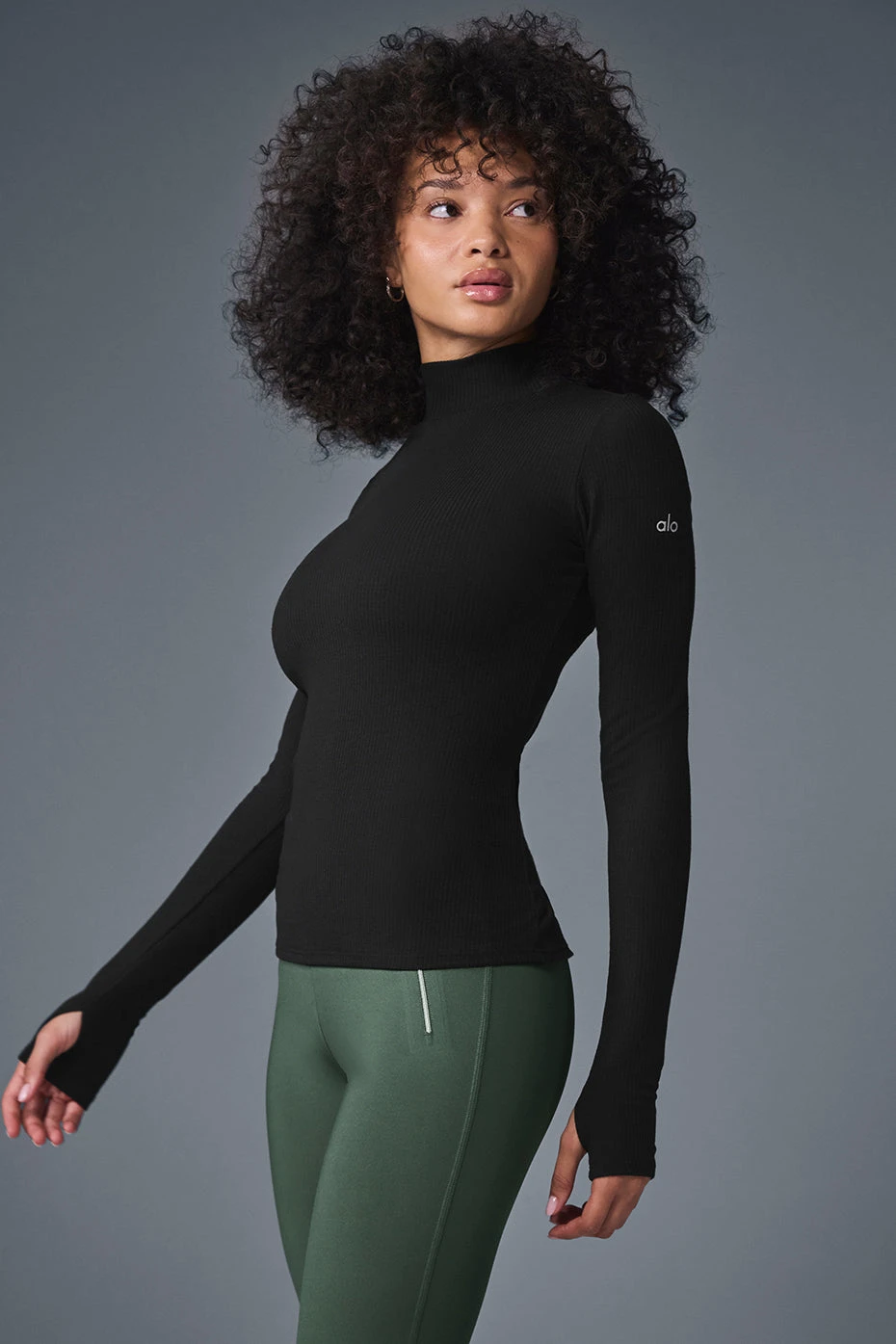 Wellness Rib Mock Neck Long Sleeve - Black 4 Wellness Rib Mock Neck Long Sleeve - Black - Image 2