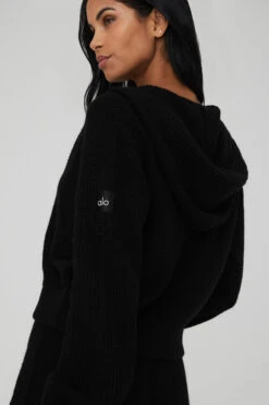 Cashmere Plush Waffle Full Zip Hoodie - Black -Alo Fashion Store W3741R 01 b1 s1 a4 1 m18