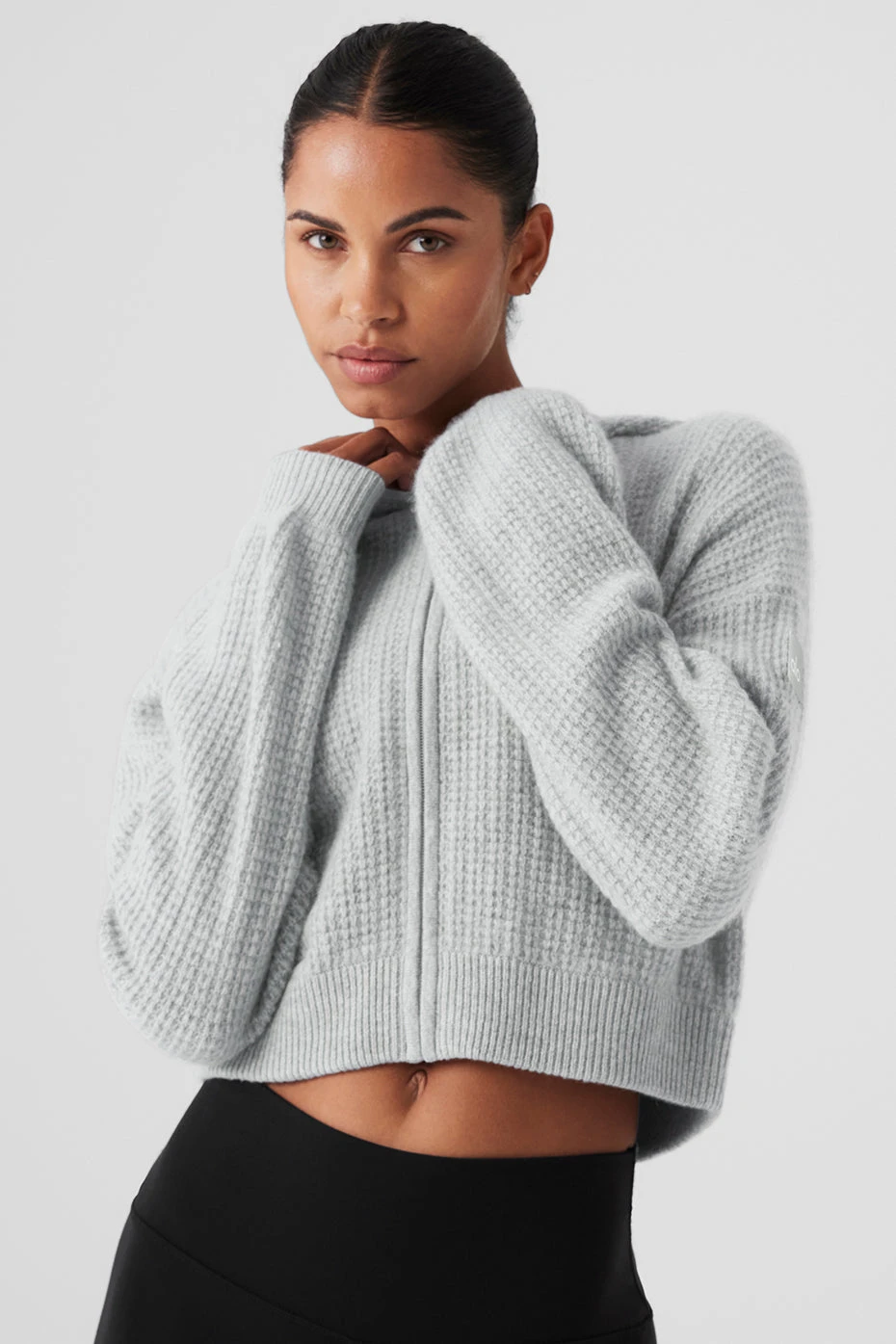 Cashmere Plush Waffle Full Zip Hoodie - Athletic Heather Grey 4 Cashmere Plush Waffle Full Zip Hoodie - Athletic Heather Grey - Image 2