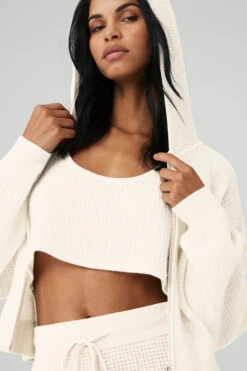 Cashmere Plush Waffle Full Zip Hoodie - Ivory 9 Cashmere Plush Waffle Full Zip Hoodie - Ivory -Alo Fashion Store W3741R 03299 b1 s1 a4 1 m18