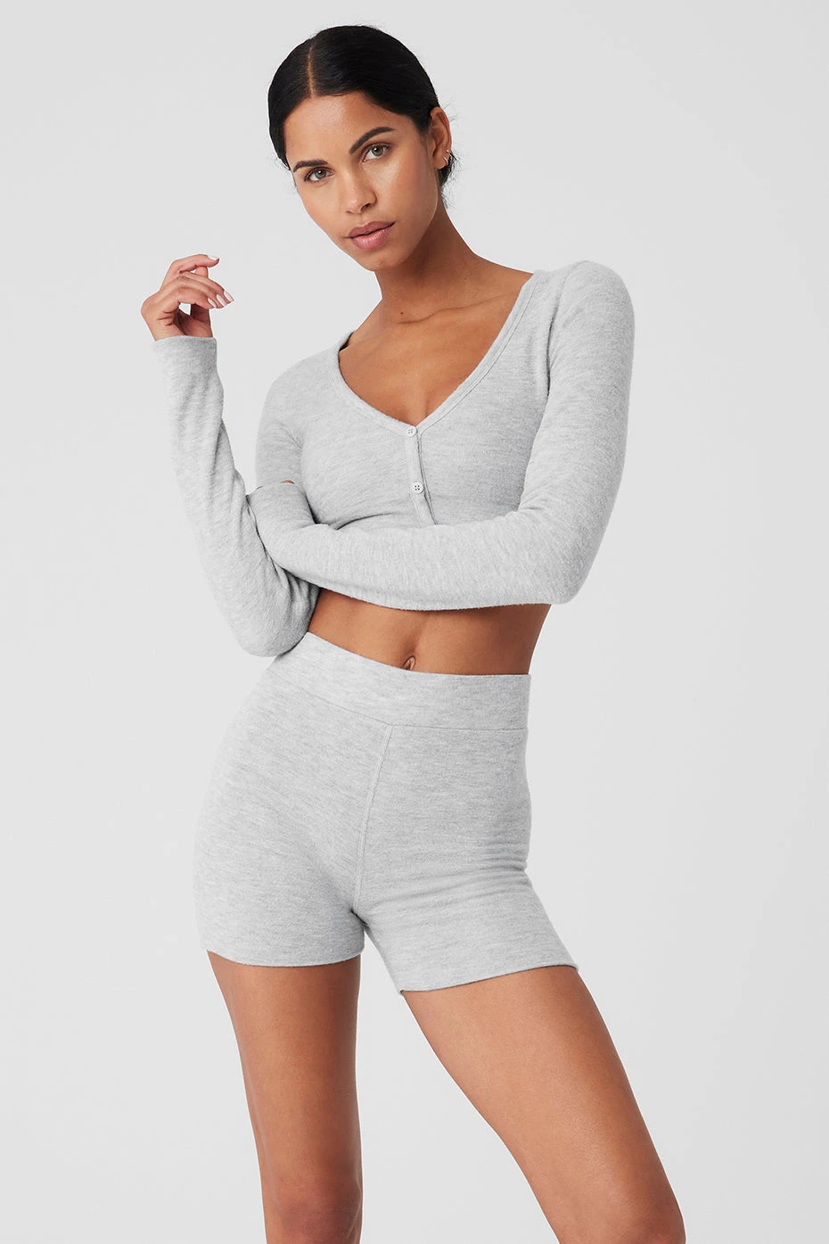 Alolux Cropped Me Time Cardigan - Athletic Heather Grey 3 Alolux Cropped Me Time Cardigan - Athletic Heather Grey
