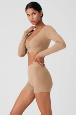 Alolux Cropped Me Time Cardigan - Toasted Almond -Alo Fashion Store W3775R 05131 b1 s1 a2 1 m18