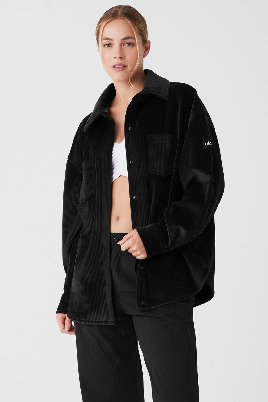 Ribbed Velour Mountain Side Shacket - Black 3 Ribbed Velour Mountain Side Shacket - Black