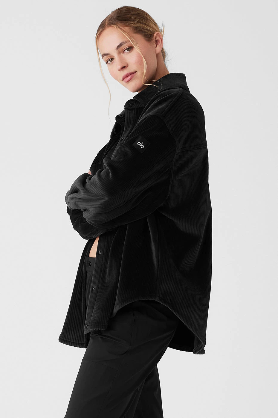 Ribbed Velour Mountain Side Shacket - Black 5 Ribbed Velour Mountain Side Shacket - Black - Image 3