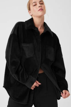 Ribbed Velour Mountain Side Shacket - Black 11 Ribbed Velour Mountain Side Shacket - Black -Alo Fashion Store W4468R 01 b1 s1 a4 2 m89