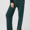 Knit High-Waist Salana Wide Leg Pant - Midnight Green -Alo Fashion Store W51262R 04570 b1 s1 a1 1 m177 66818b05 fb51 42eb a740 8934c7e95945