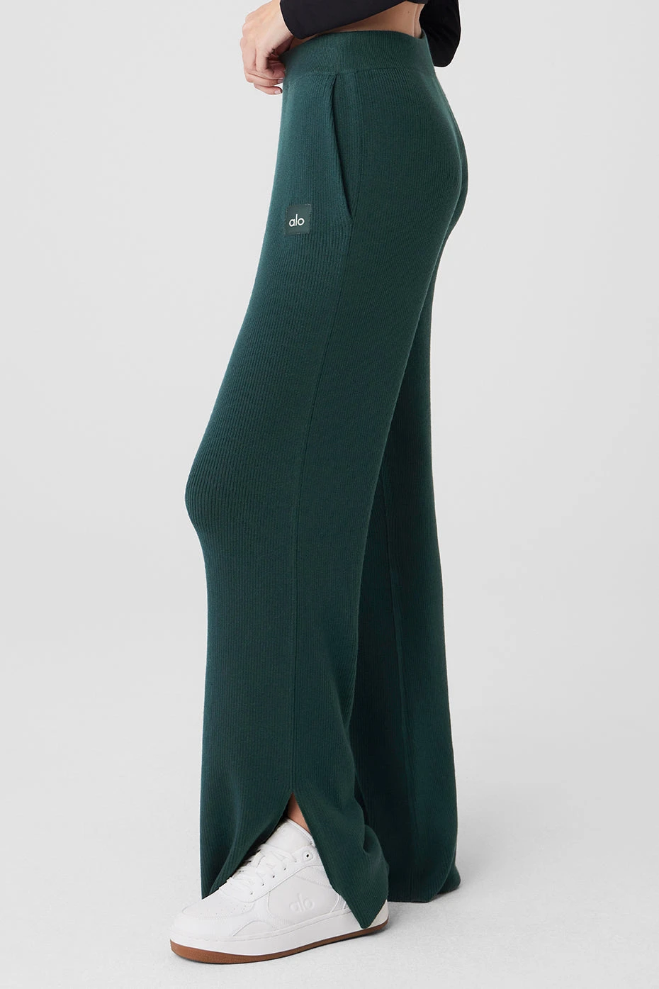 Knit High-Waist Salana Wide Leg Pant - Midnight Green 6 Knit High-Waist Salana Wide Leg Pant - Midnight Green - Image 4