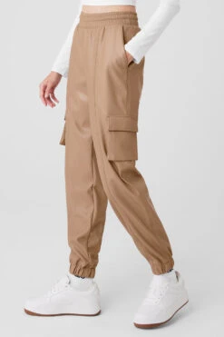 Faux Leather Power Hour Jogger - Toasted Almond -Alo Fashion Store W51339R 05131 b1 s1 a3 1 m177