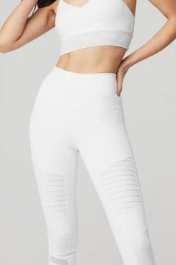 High-Waist Moto Legging - White/White Glossy -Alo Fashion Store W5494R 00784 b1 s1 a4 1 m54