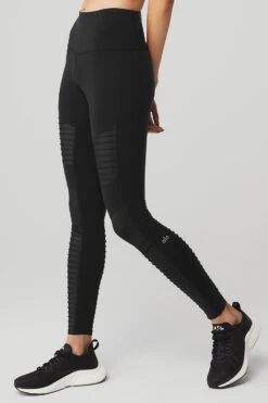 High-Waist Moto Legging - Black/Black Glossy 8 High-Waist Moto Legging - Black/Black Glossy -Alo Fashion Store W5494R 00785 b1 s1 a2 1 m54