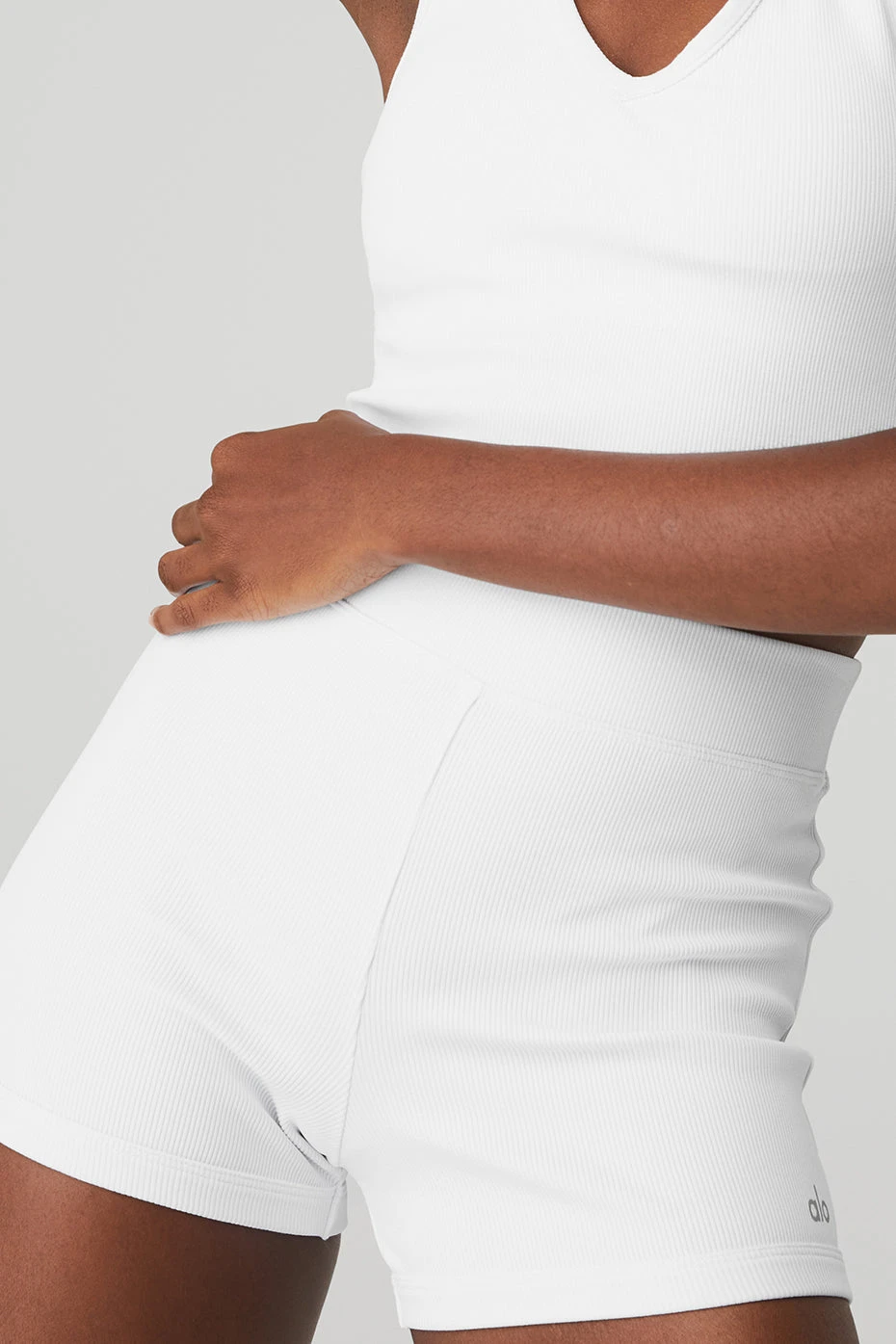 Goddess Ribbed High-Waist Hot Short - White 6 Goddess Ribbed High-Waist Hot Short - White - Image 4