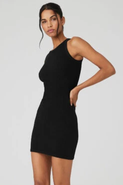 Seamless Ribbed Warm Nights Dress - Black -Alo Fashion Store W8143R 01 b1 s1 a3 1 m18