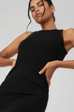 Seamless Ribbed Warm Nights Dress - Black -Alo Fashion Store W8143R 01 b1 s1 a4 2 m18