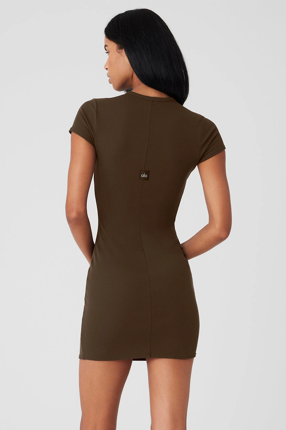 Goddess Ribbed Short Sleeve Dress - Espresso 4 Goddess Ribbed Short Sleeve Dress - Espresso - Image 2