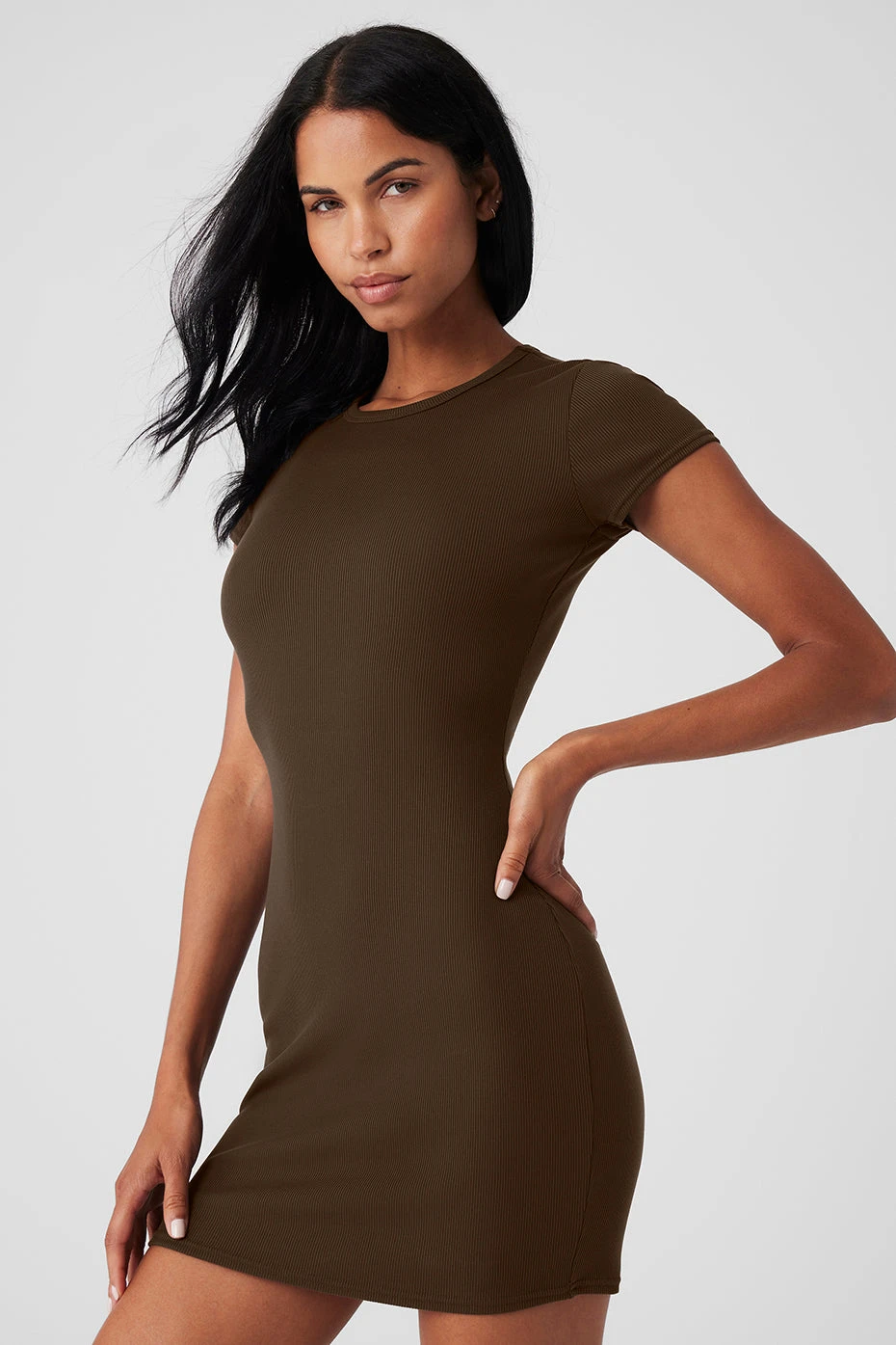 Goddess Ribbed Short Sleeve Dress - Espresso 6 Goddess Ribbed Short Sleeve Dress - Espresso - Image 4