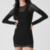 Striped Mesh Synergy Long Sleeve Dress - Black 2 Striped Mesh Synergy Long Sleeve Dress - Black -Alo Fashion Store W8234R 01 b1 s1 a1 1 m54