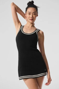 Tennis Club Sweater Knit Dress - Black/Ivory 9 Tennis Club Sweater Knit Dress - Black/Ivory -Alo Fashion Store W8277R 03850 b1 s1 a1 1 m54