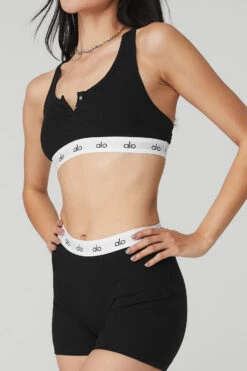 Icon Ribbed Henley Bra - Black 11 Icon Ribbed Henley Bra - Black -Alo Fashion Store W9316R 01 b1 s1 a4 1 m54