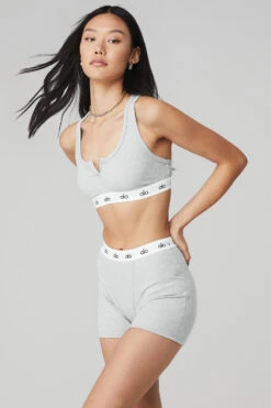 Icon Ribbed Henley Bra - Athletic Heather Grey 9 Icon Ribbed Henley Bra - Athletic Heather Grey -Alo Fashion Store W9316R 02910 b1 s1 a2 1 m54