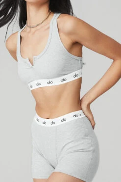 Icon Ribbed Henley Bra - Athletic Heather Grey 11 Icon Ribbed Henley Bra - Athletic Heather Grey -Alo Fashion Store W9316R 02910 b1 s1 a4 1 m54